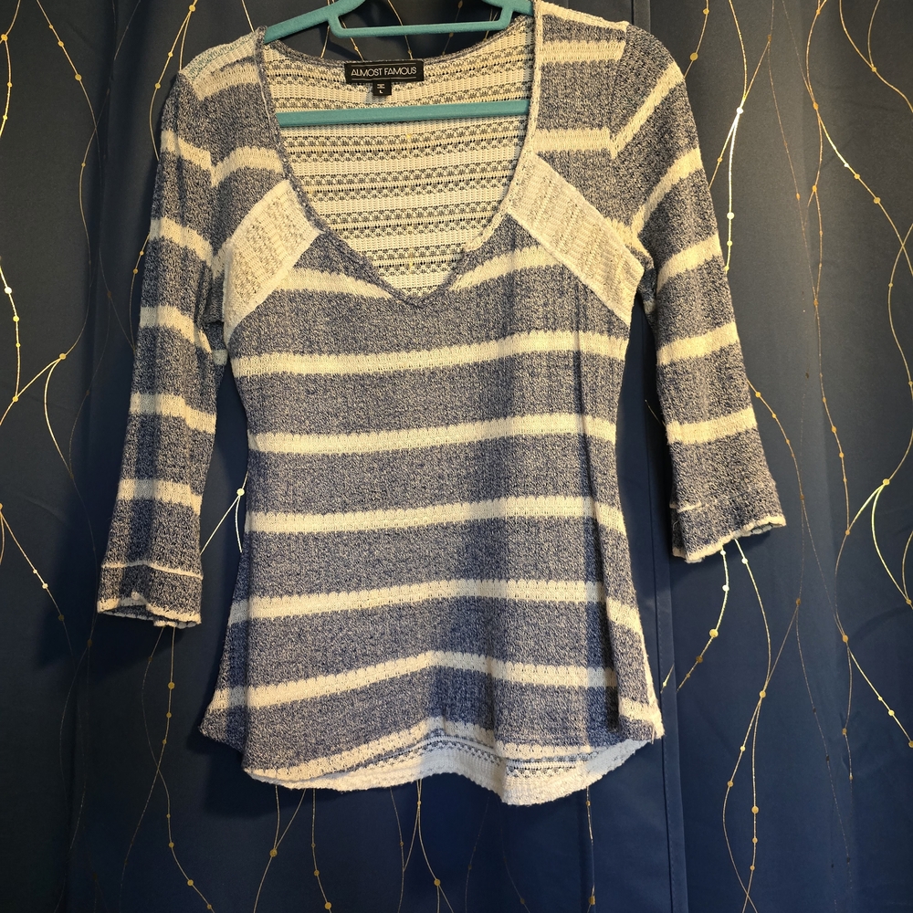 Almost Famous Navy and Cream Striped Knit Top